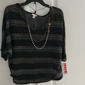 Juniors Candy dream Hacci Necklace top Black sparkle Striped Bongo